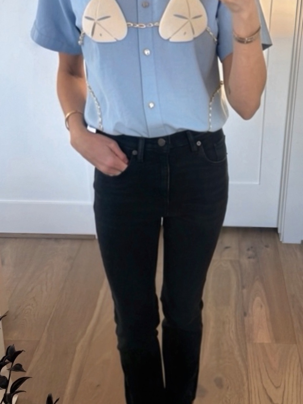 Tombolo 'Sand Dollar Stimulus' Relaxed Crop Cabana Top Sky Blue XS NWT